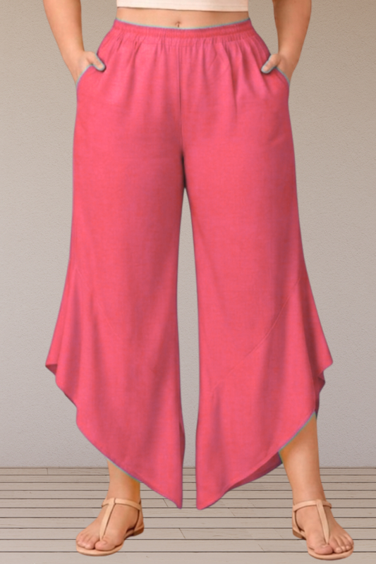 Leafy Rose Pink Rayon Palazzo