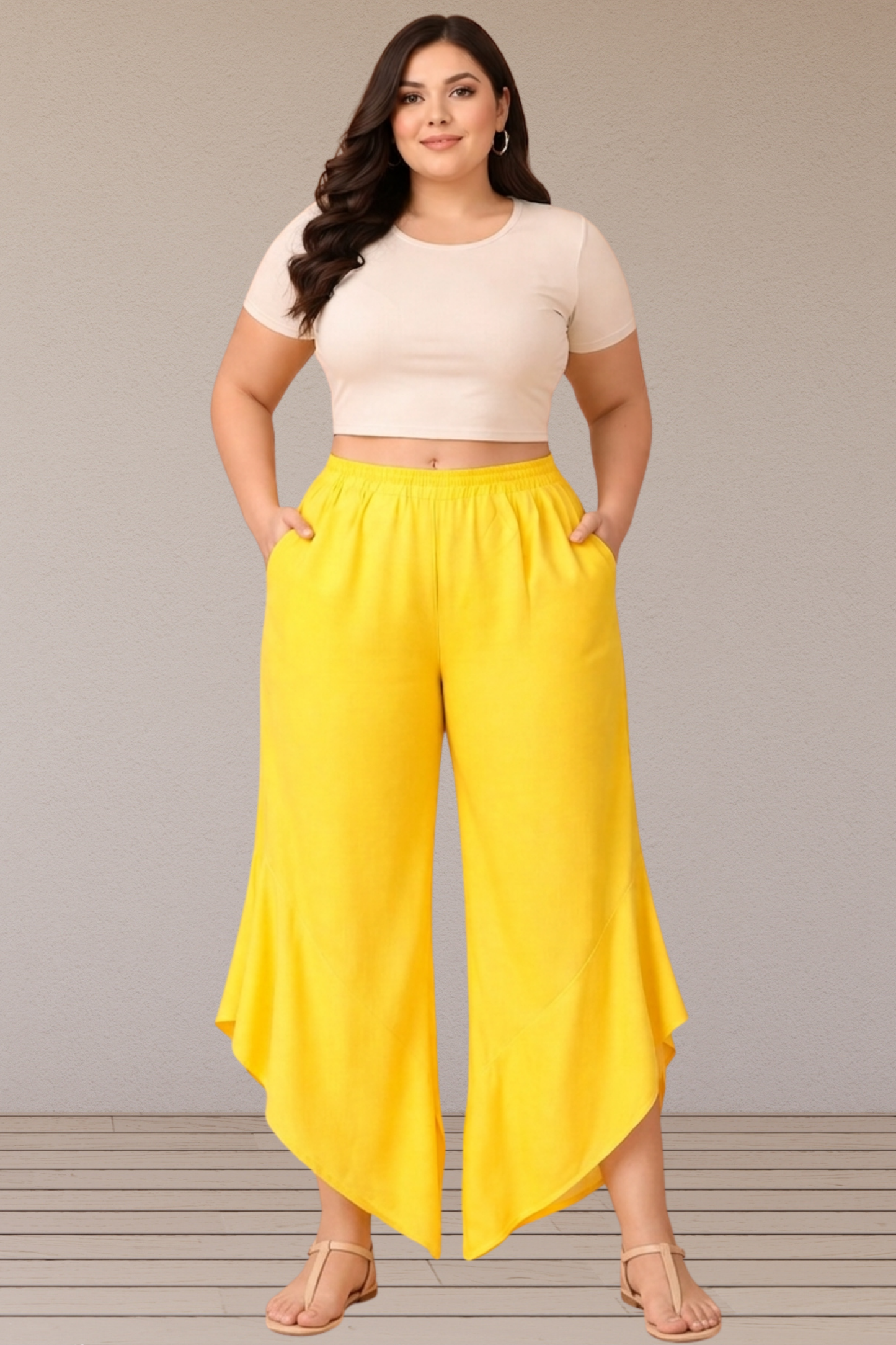 Leafy Yellow Rayon Palazzo