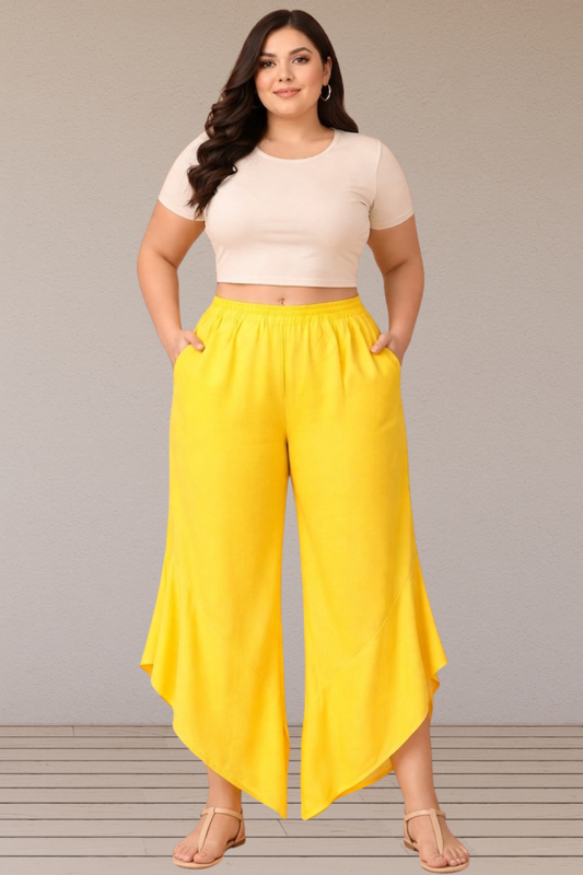 Leafy Yellow Rayon Palazzo