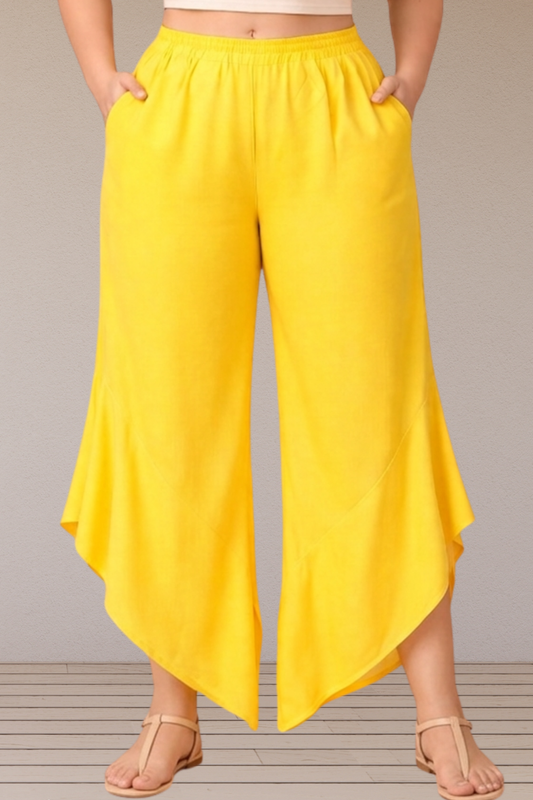 Leafy Yellow Rayon Palazzo