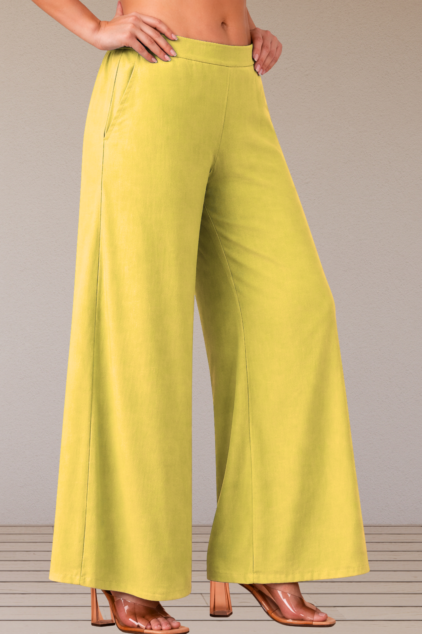Lemon Belted Rayon Loose Palazzo