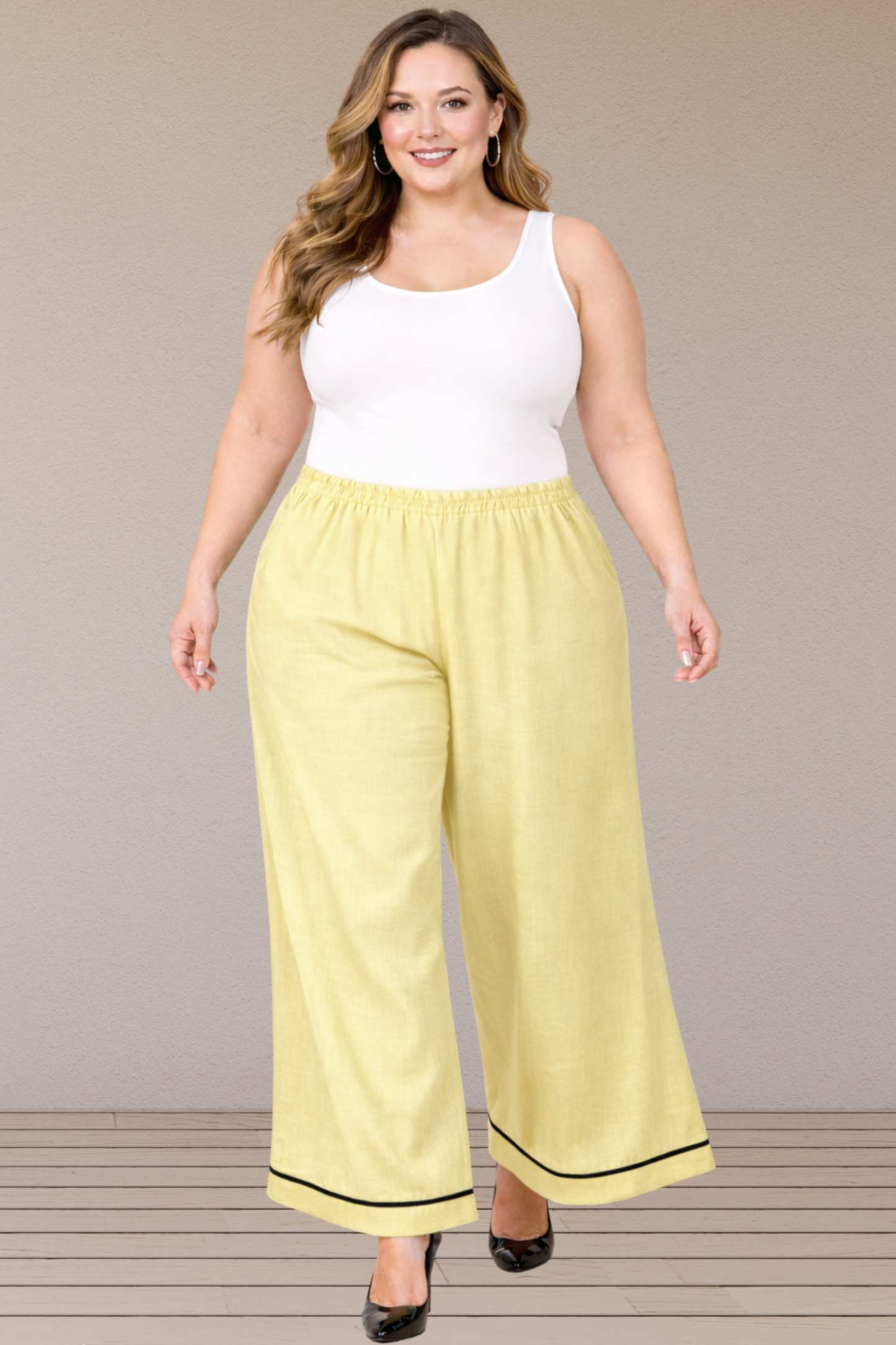Lemon Detailed Hemline Rayon Palazzo