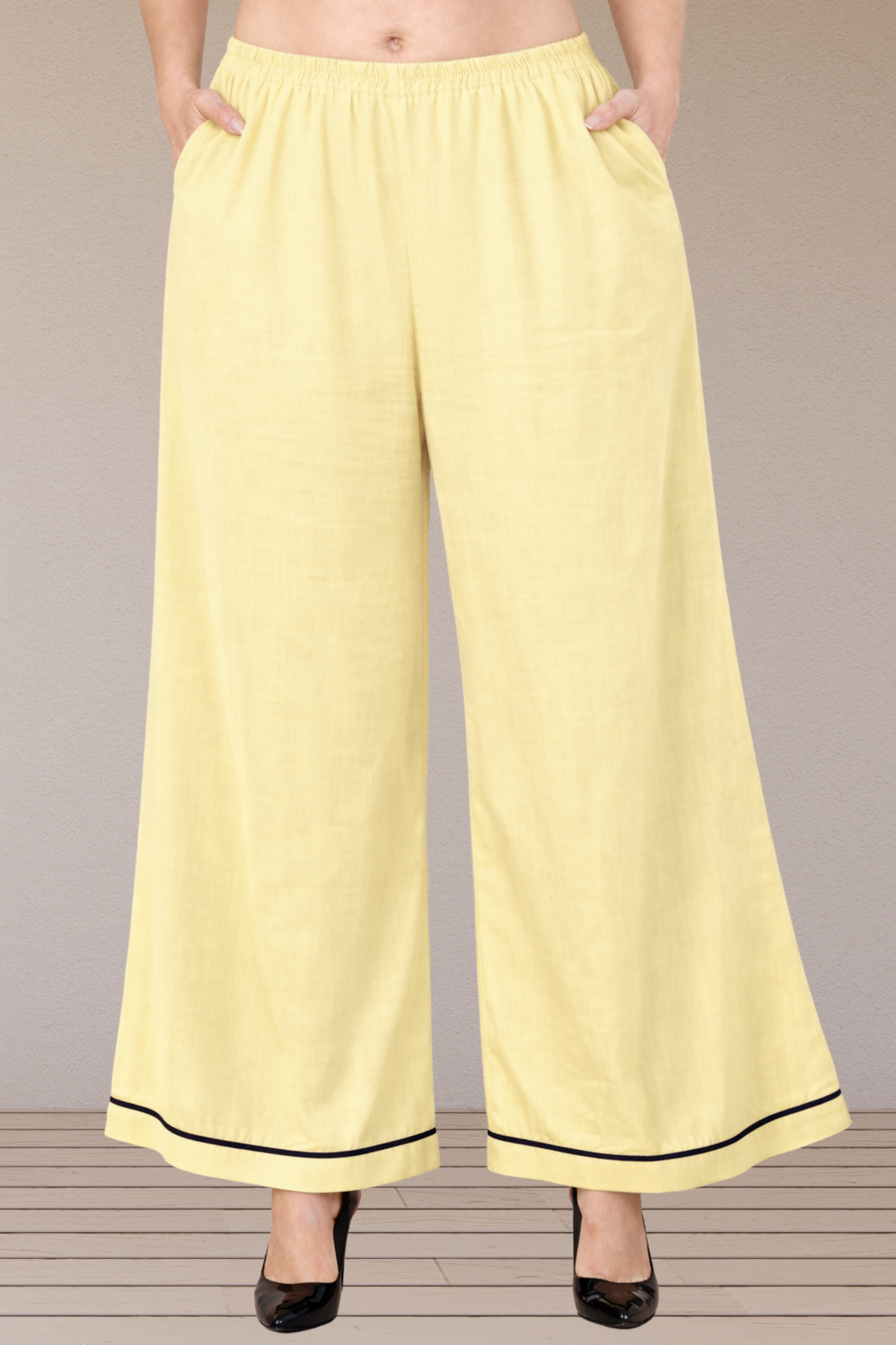 Lemon Detailed Hemline Rayon Palazzo