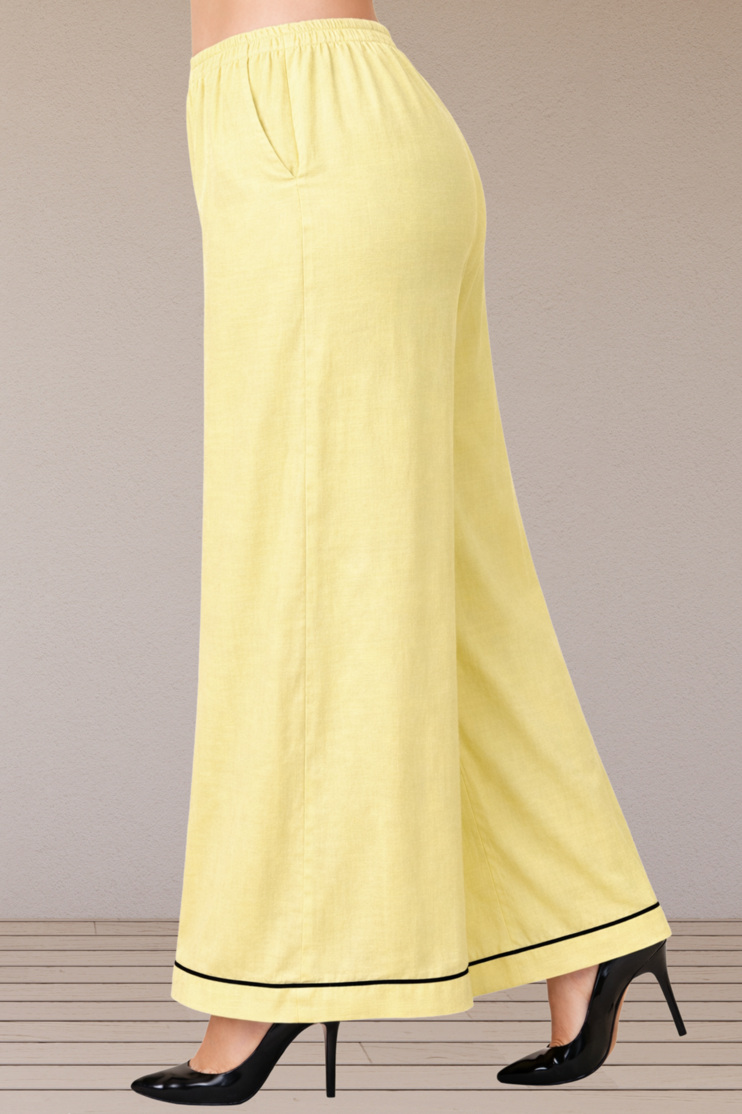 Lemon Detailed Hemline Rayon Palazzo