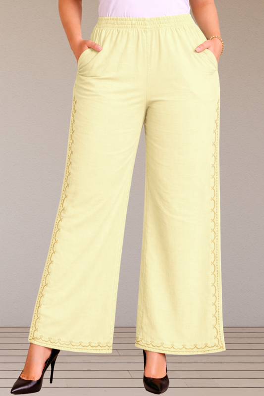 Lemon Embroidered Cotton Palazzo