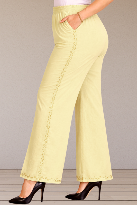 Lemon Embroidered Cotton Palazzo