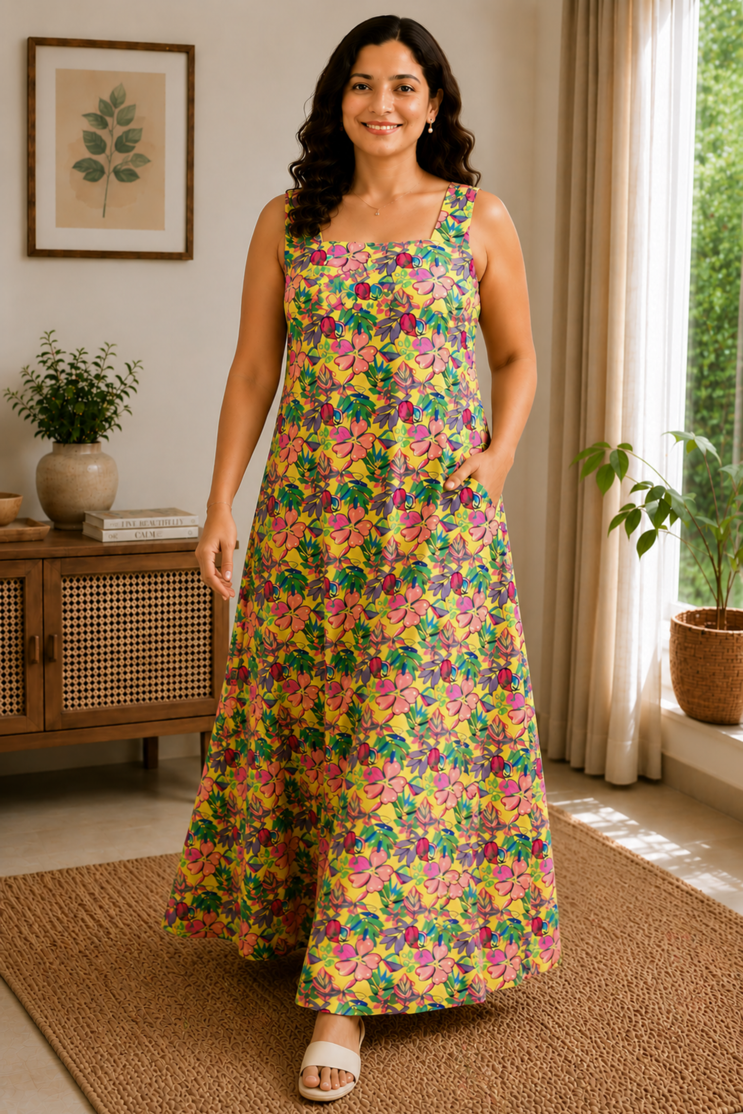 Lime Confetti Floral Night Gown