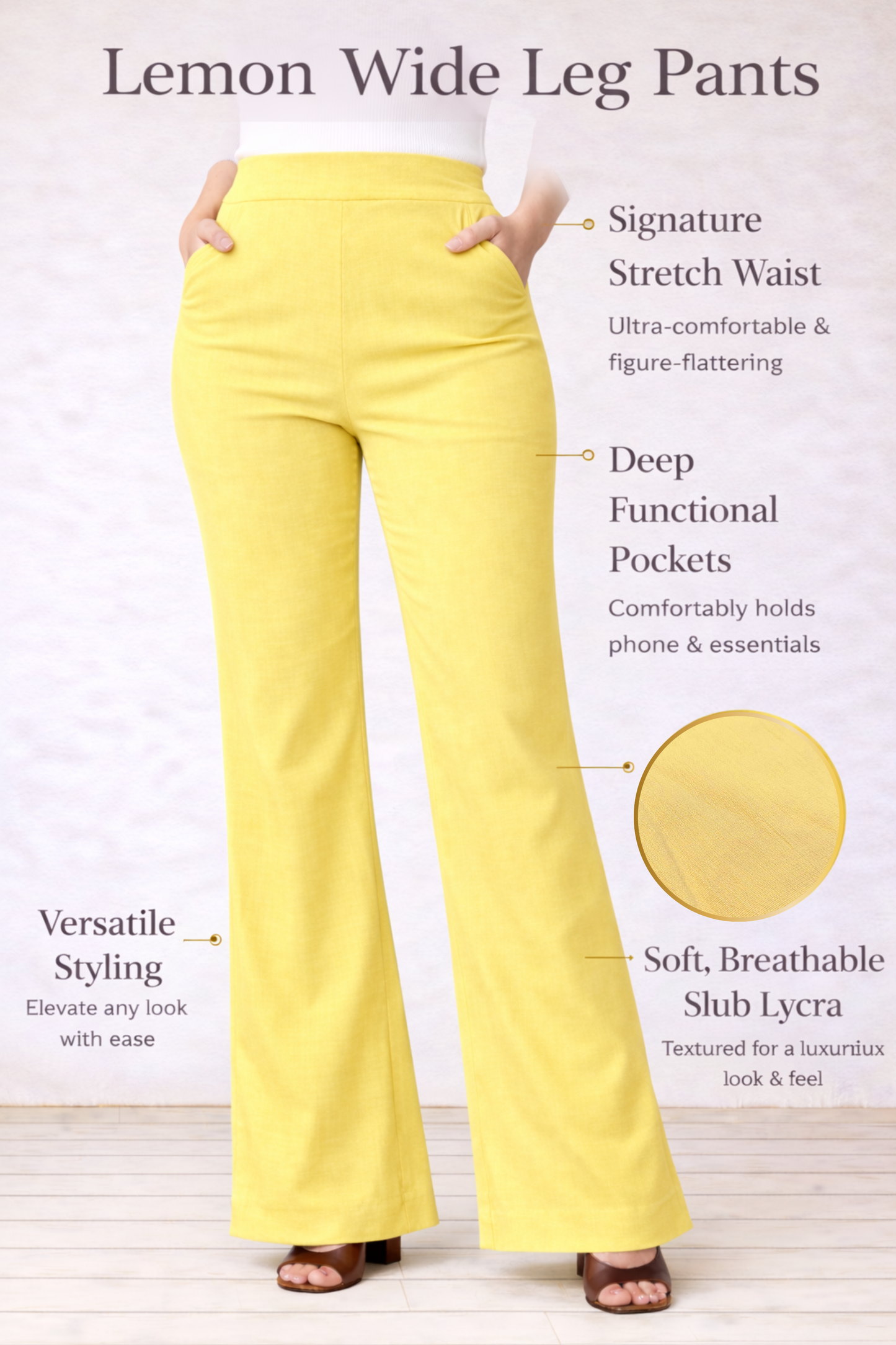 Lemon Wide Leg Slub Pants