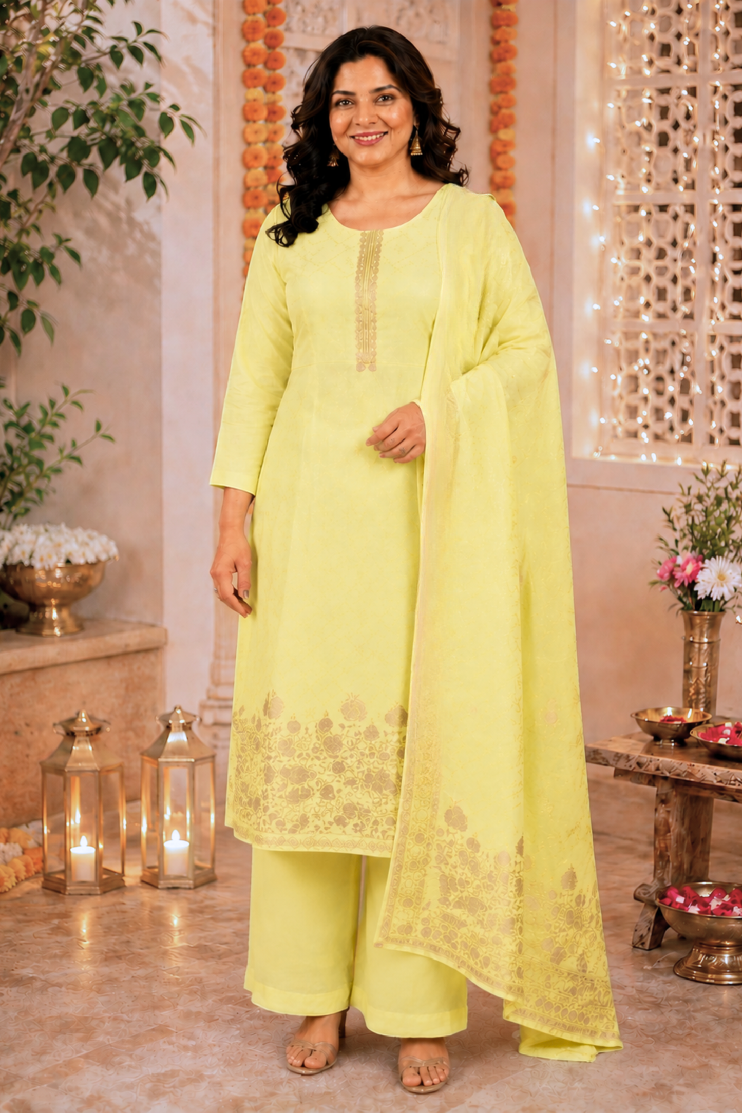 Lemon Icing Fancy Muslin Suit