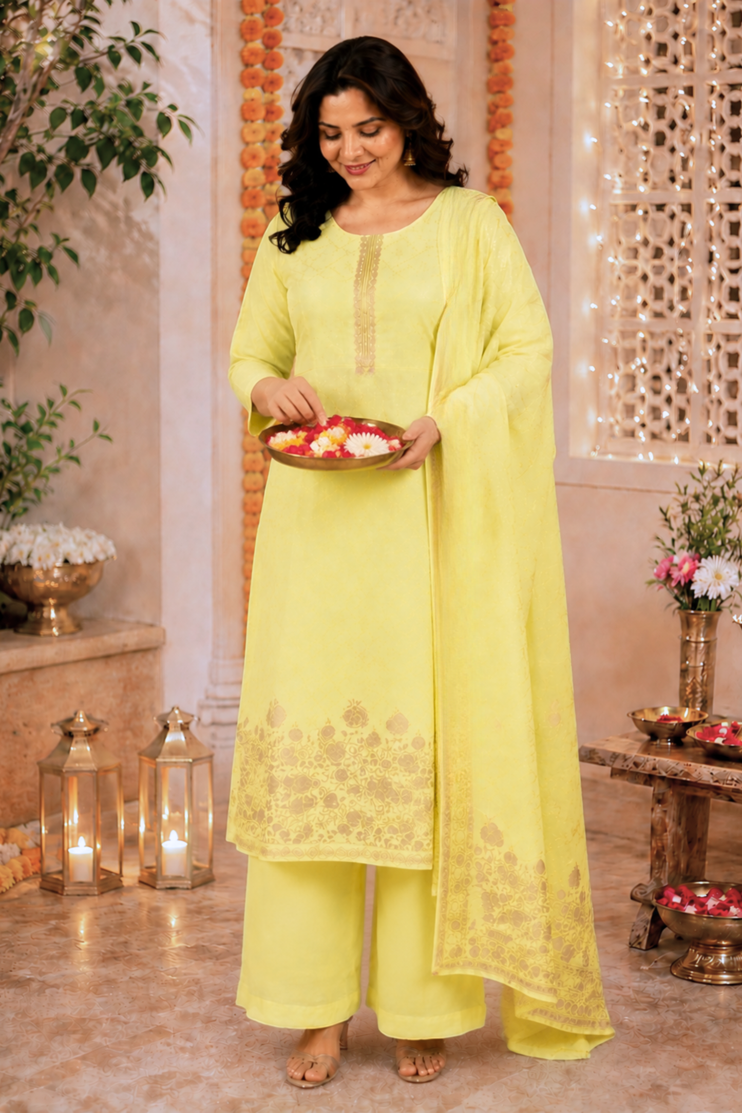 Lemon Icing Fancy Muslin Suit