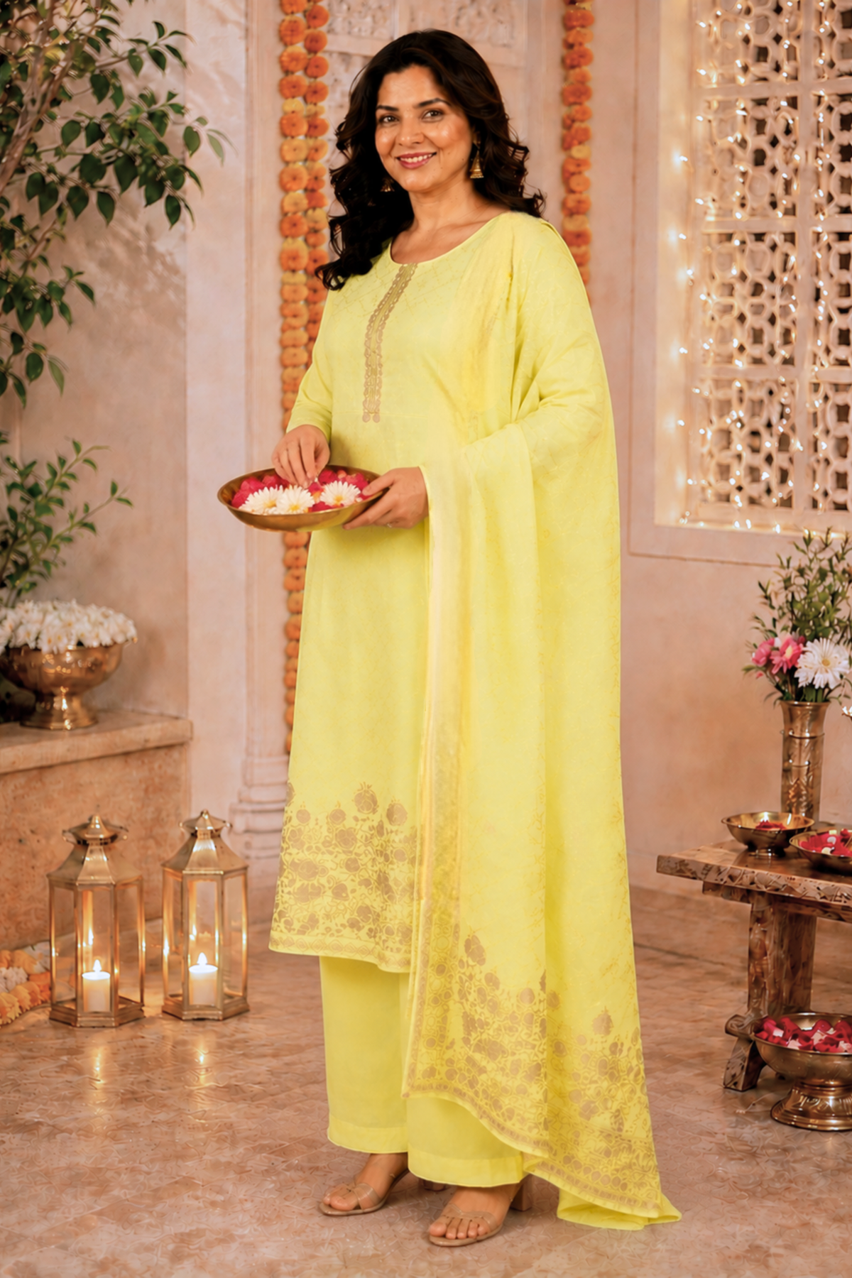 Lemon Icing Fancy Muslin Suit