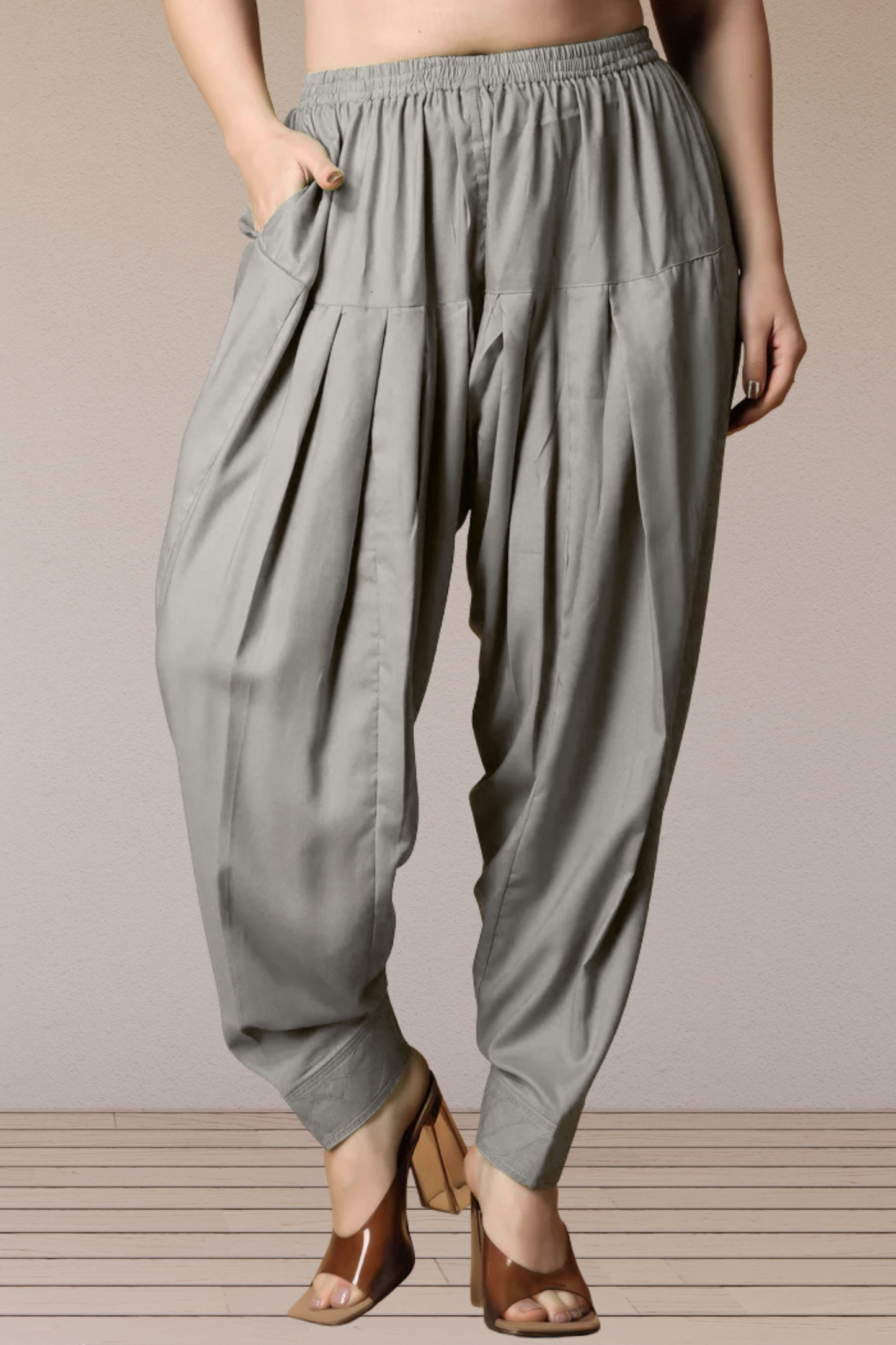 Light Grey Pleated Rayon Salwar
