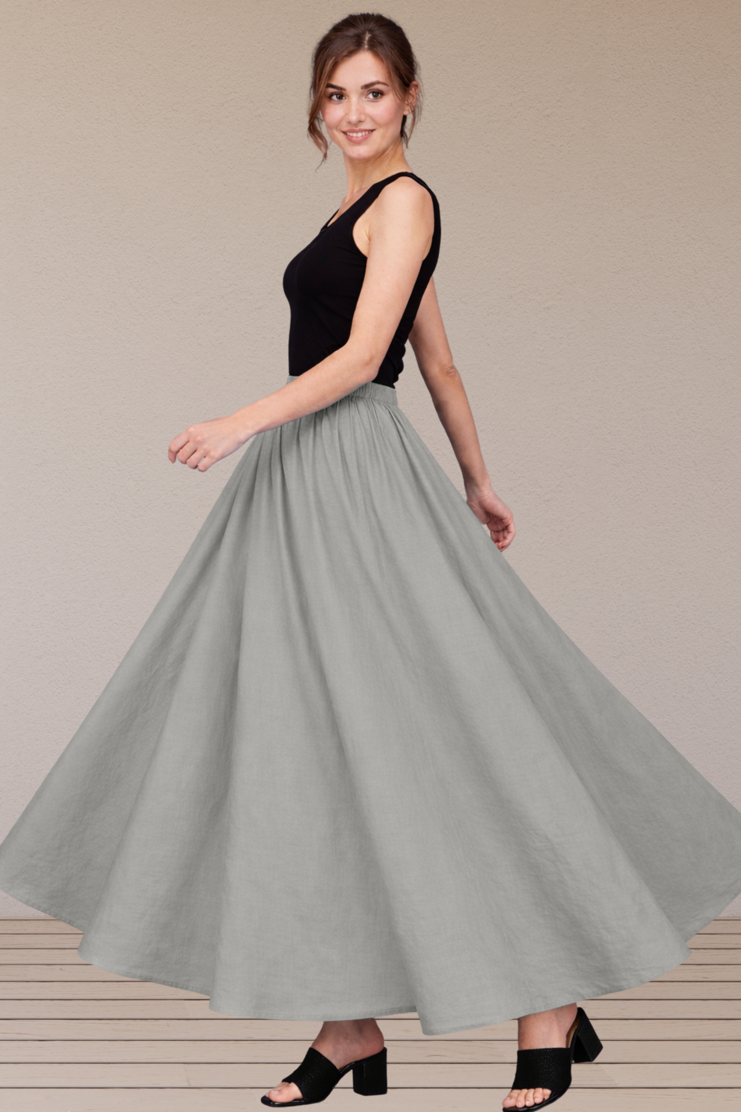 Light Grey Rayon Long Skirt