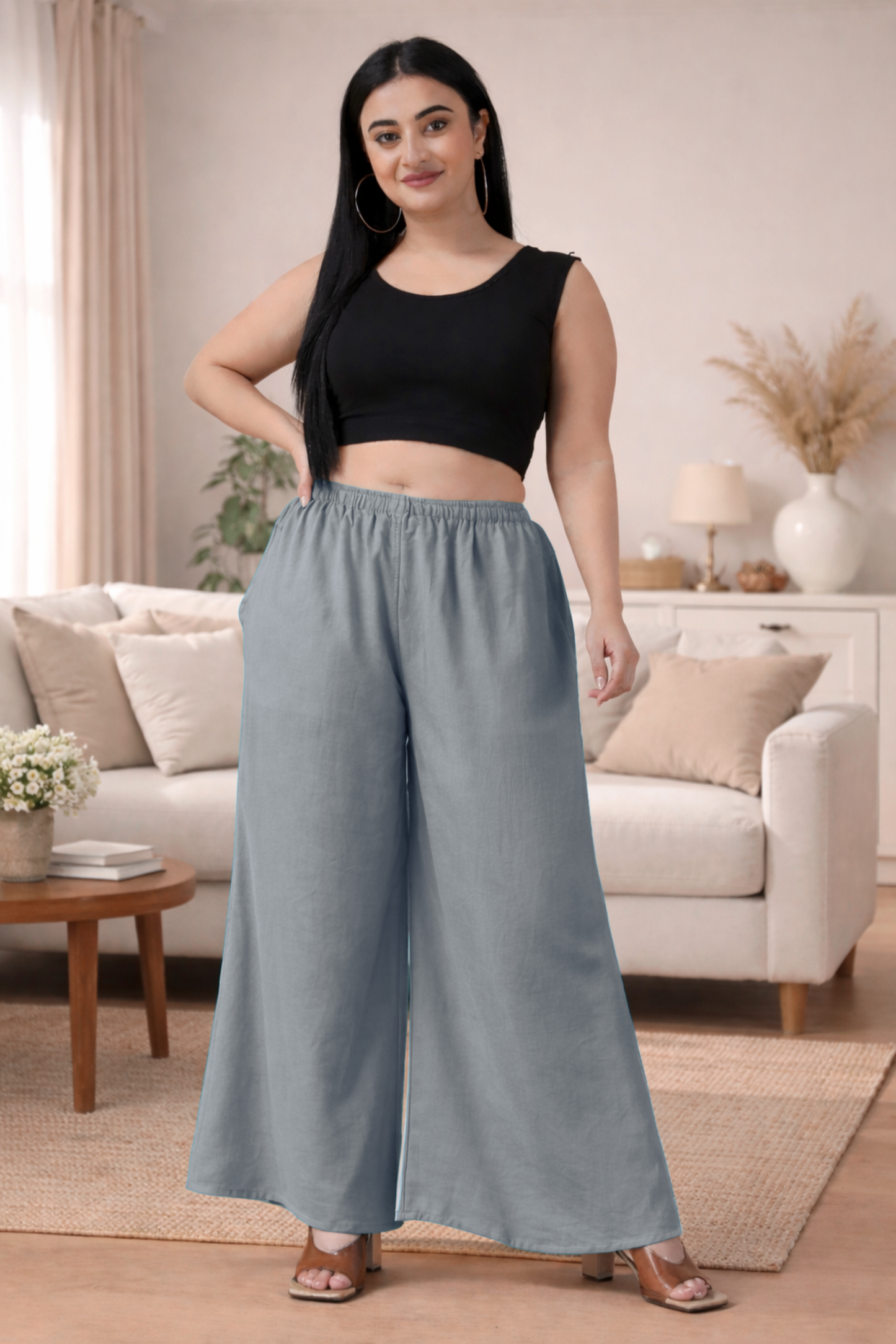 Light Grey Rayon Loose Palazzo