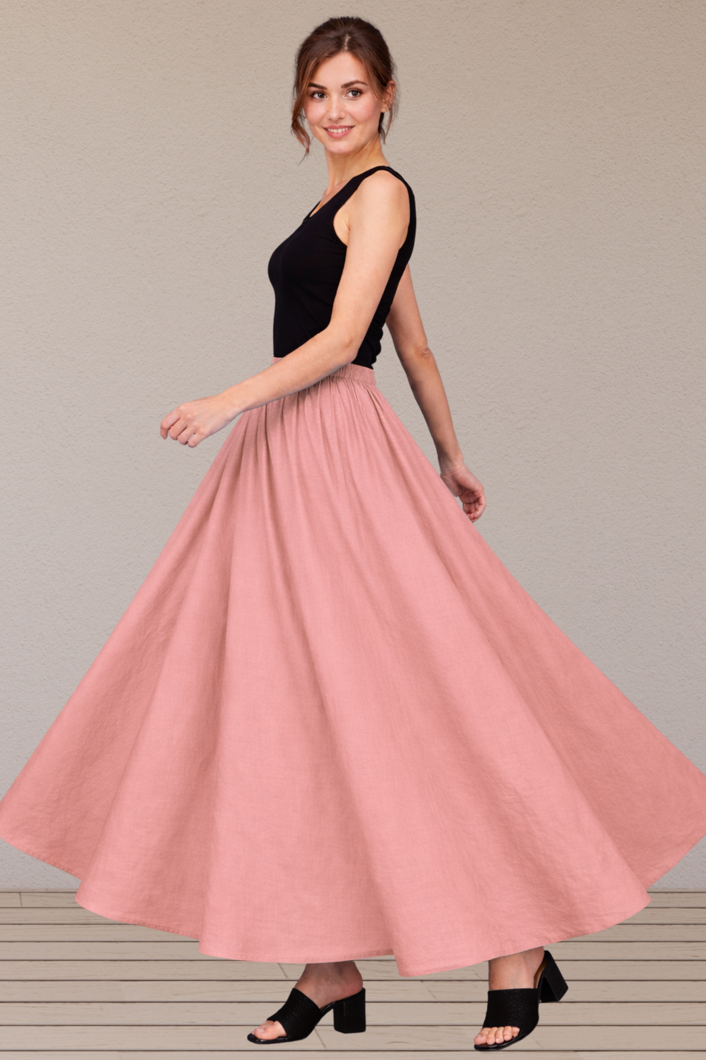 Light Onion Rayon Long Skirt