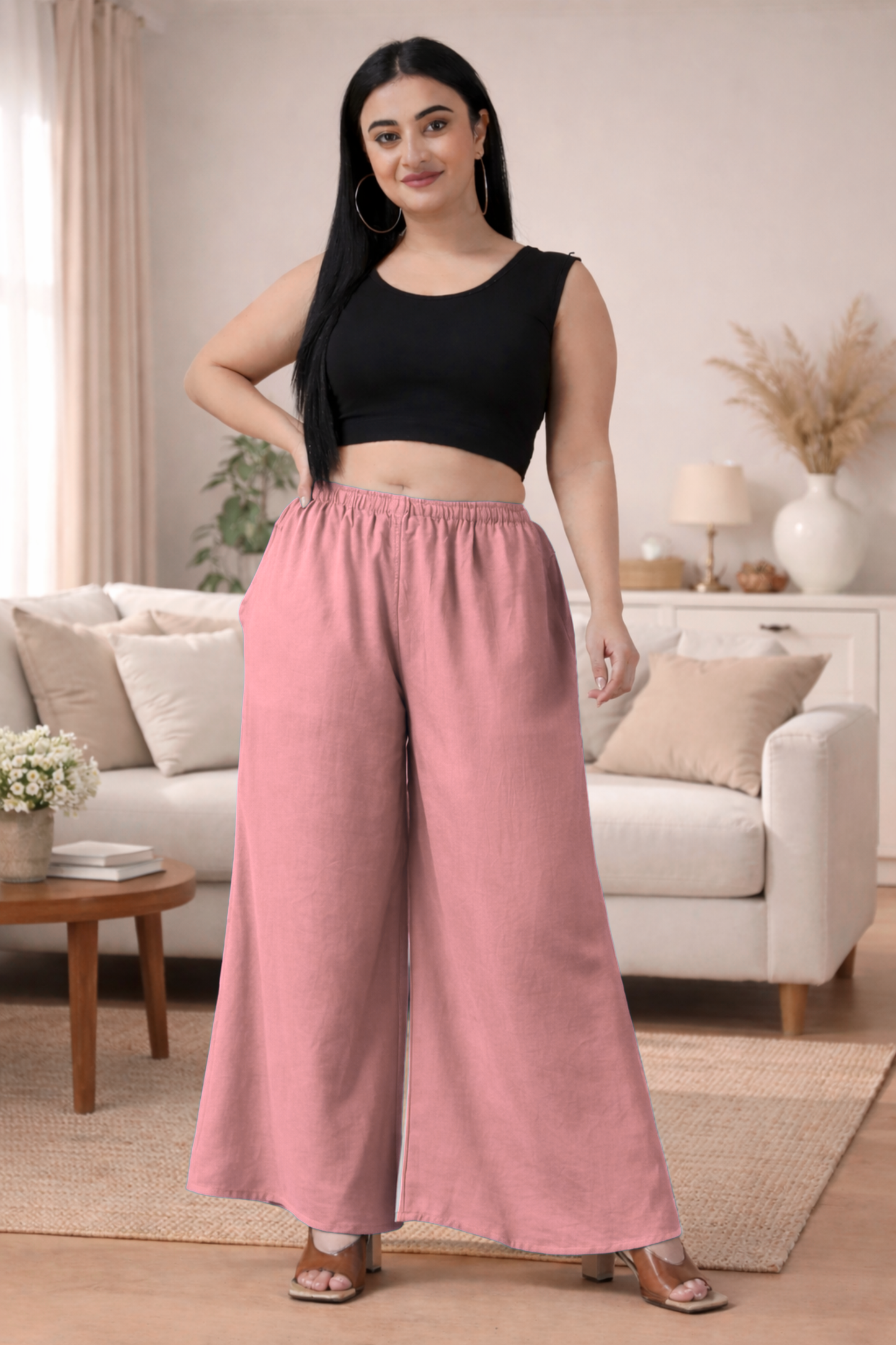 Light Onion Rayon Loose Palazzo