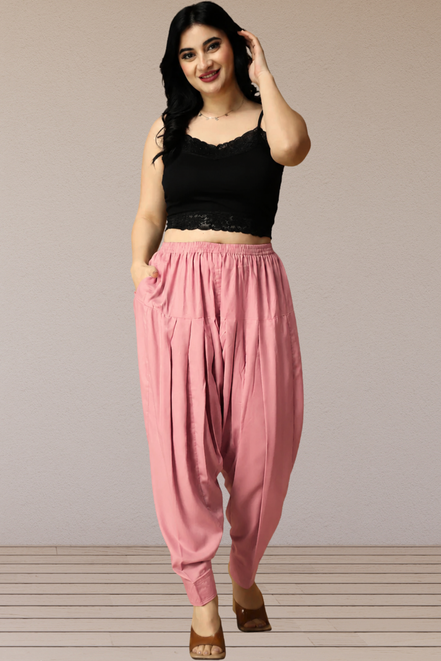 Light Onion Rayon Pleated Salwar