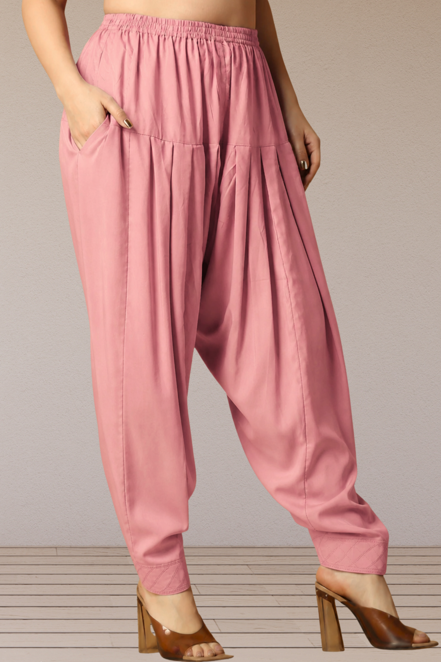 Light Onion Rayon Pleated Salwar