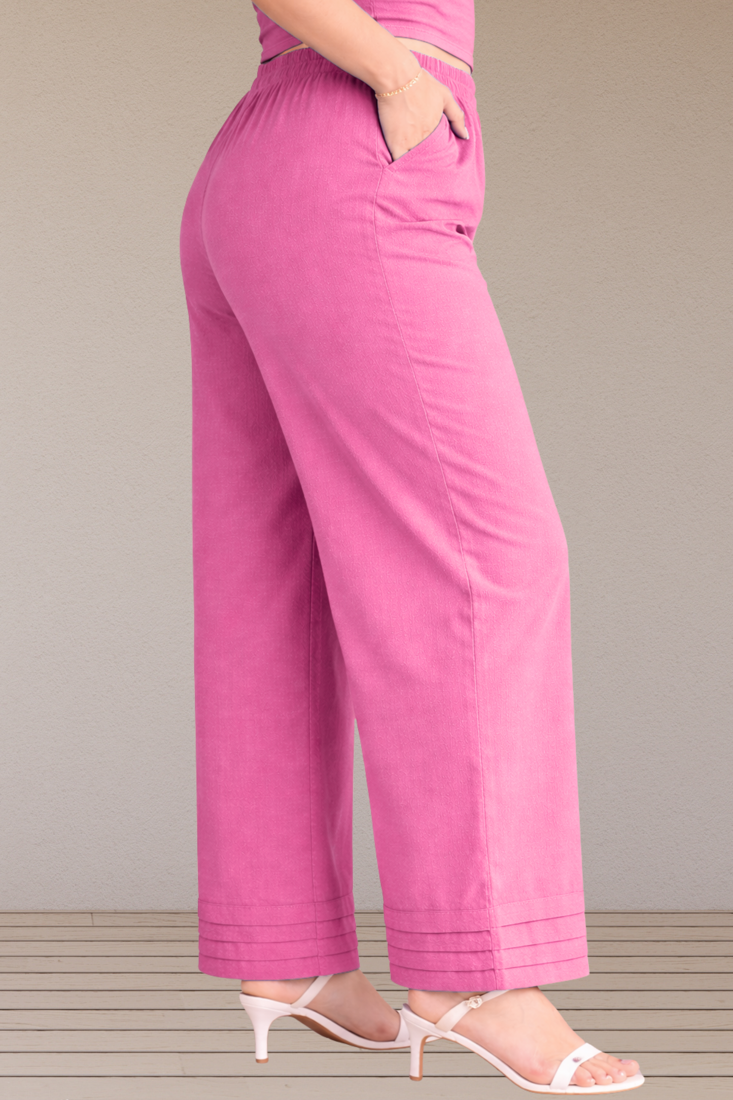 Light Pink Pintuked Cotton Palazzo