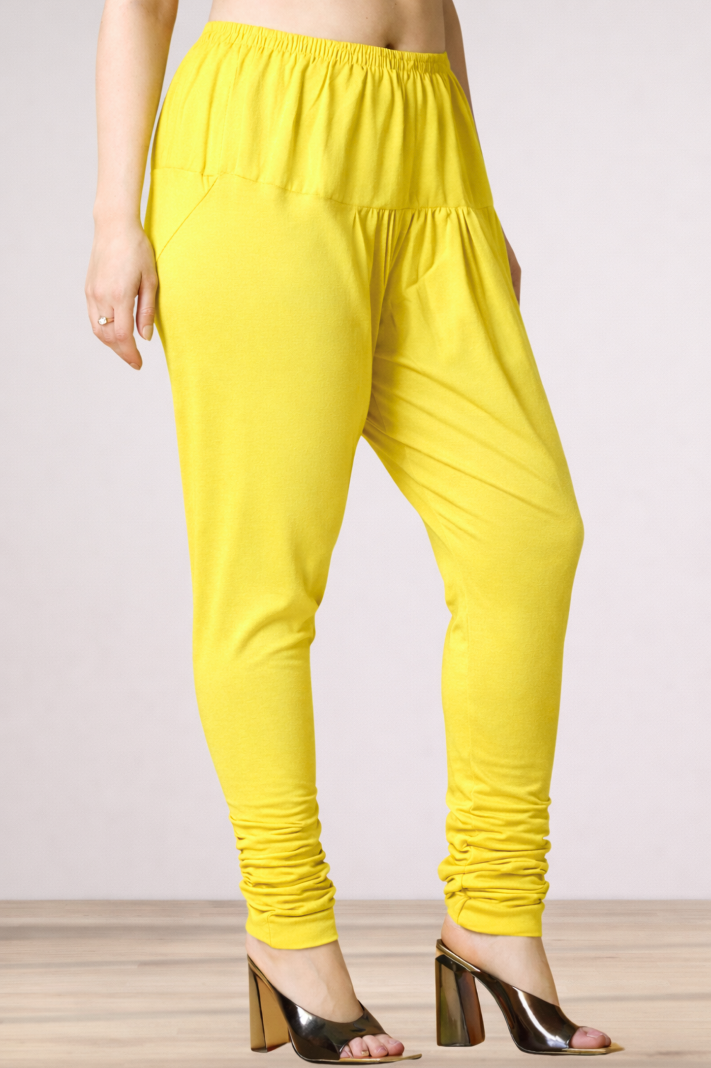 Light Yellow Cotton Churidar Pants