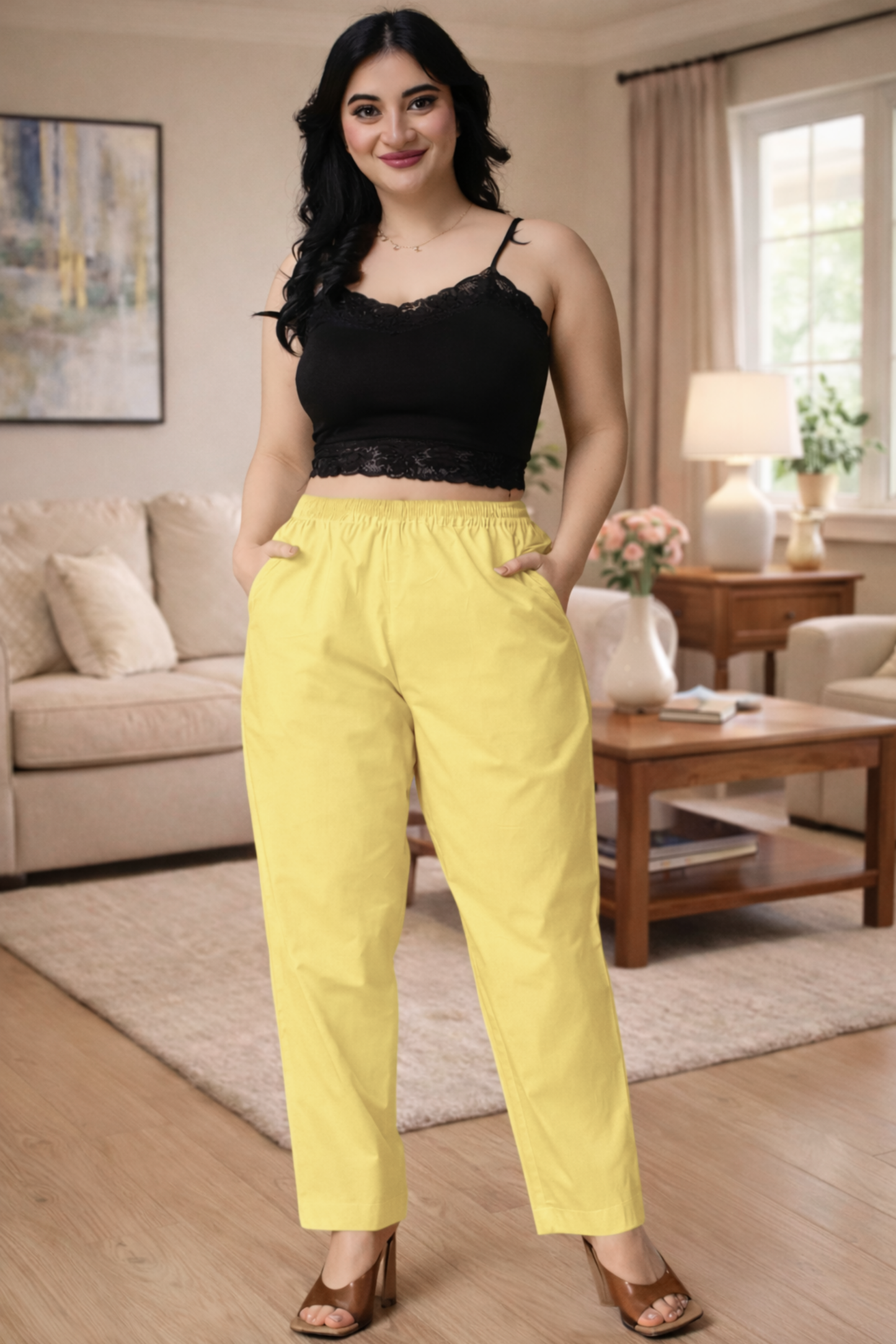 Light Yellow Cotton Kurti Pant