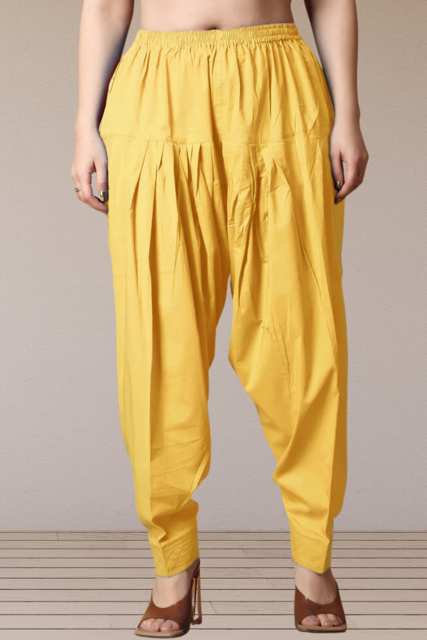 Light Yellow Pleated Cotton Salwar