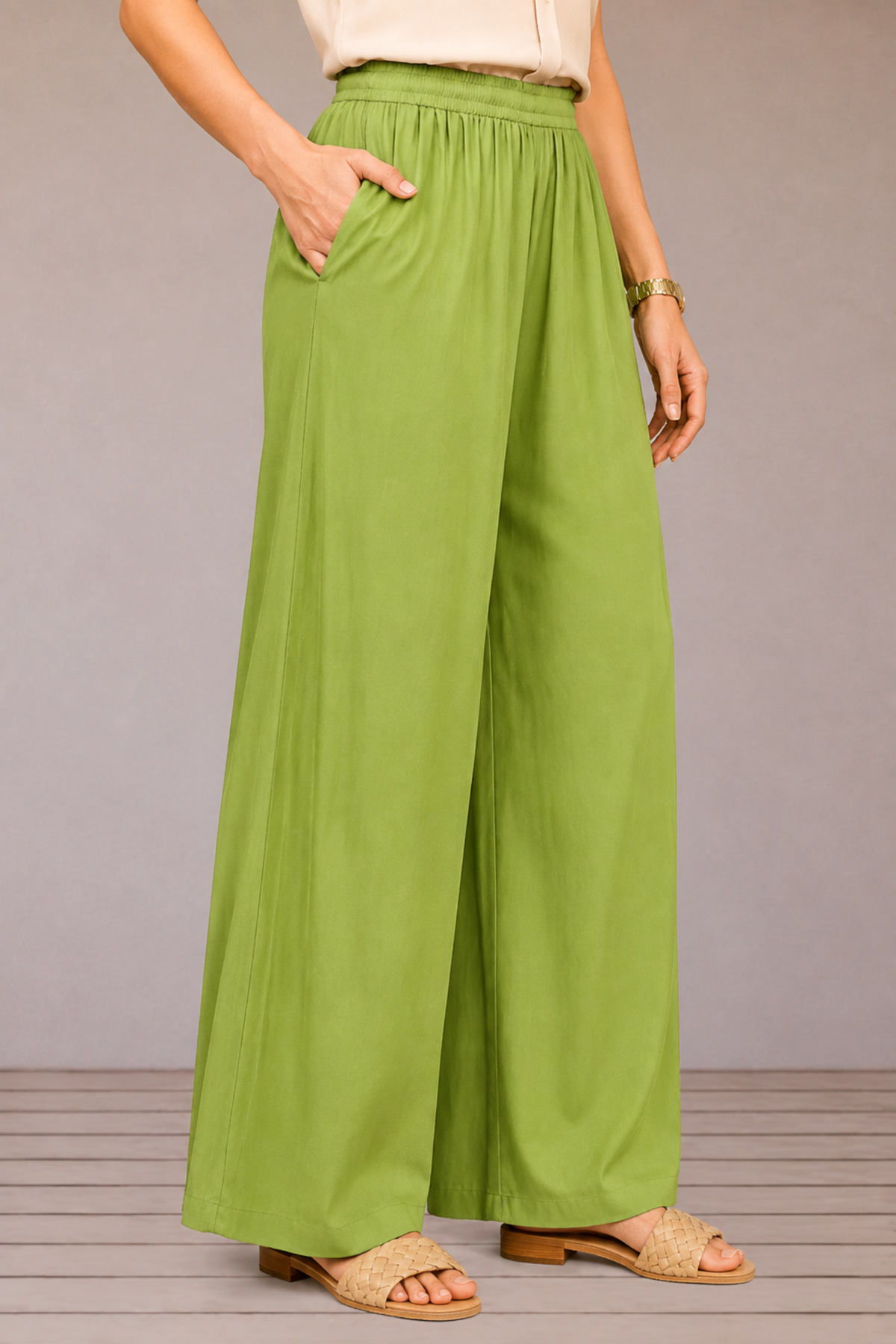 Light Green Flared Palazzo Pant