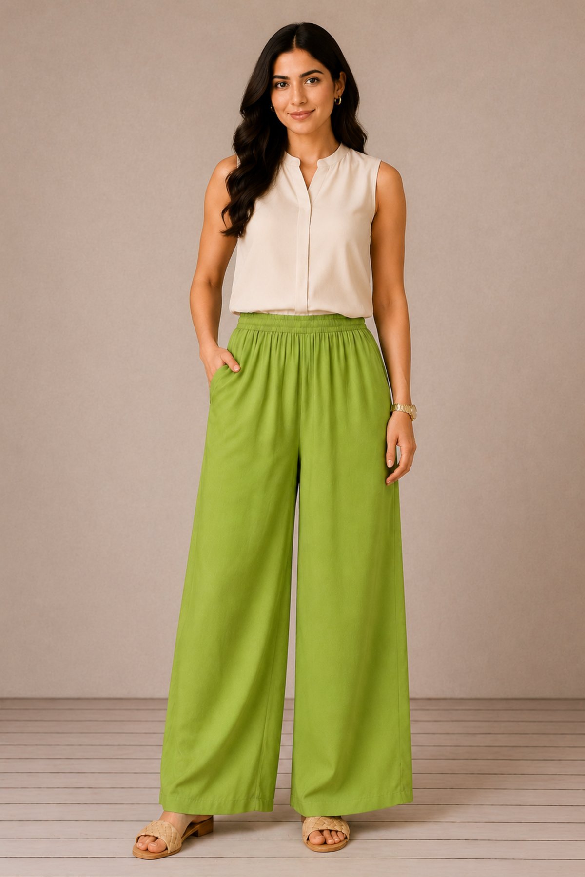 Light Green Flared Palazzo Pant