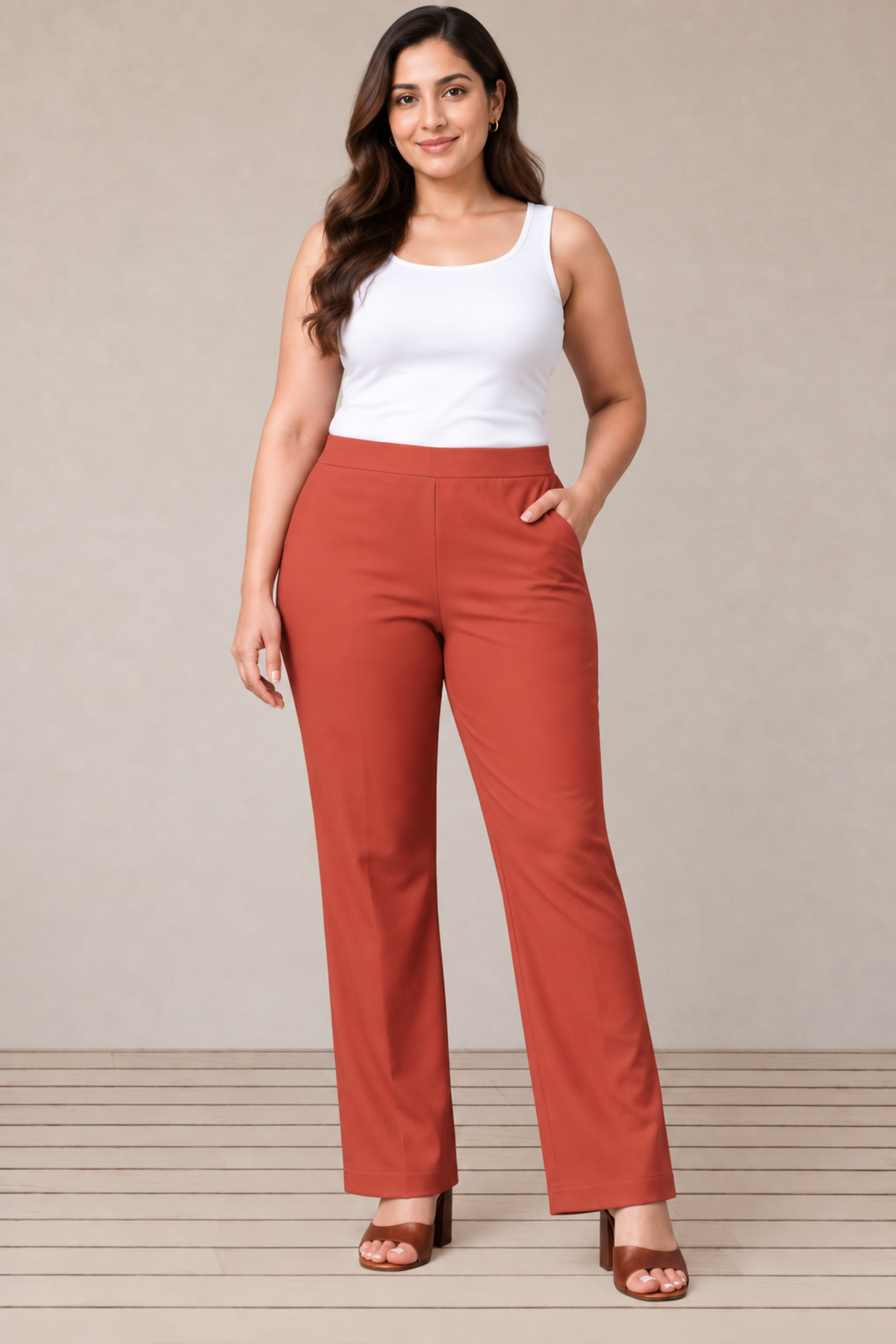 Light Rusty Lycra Slub Pants