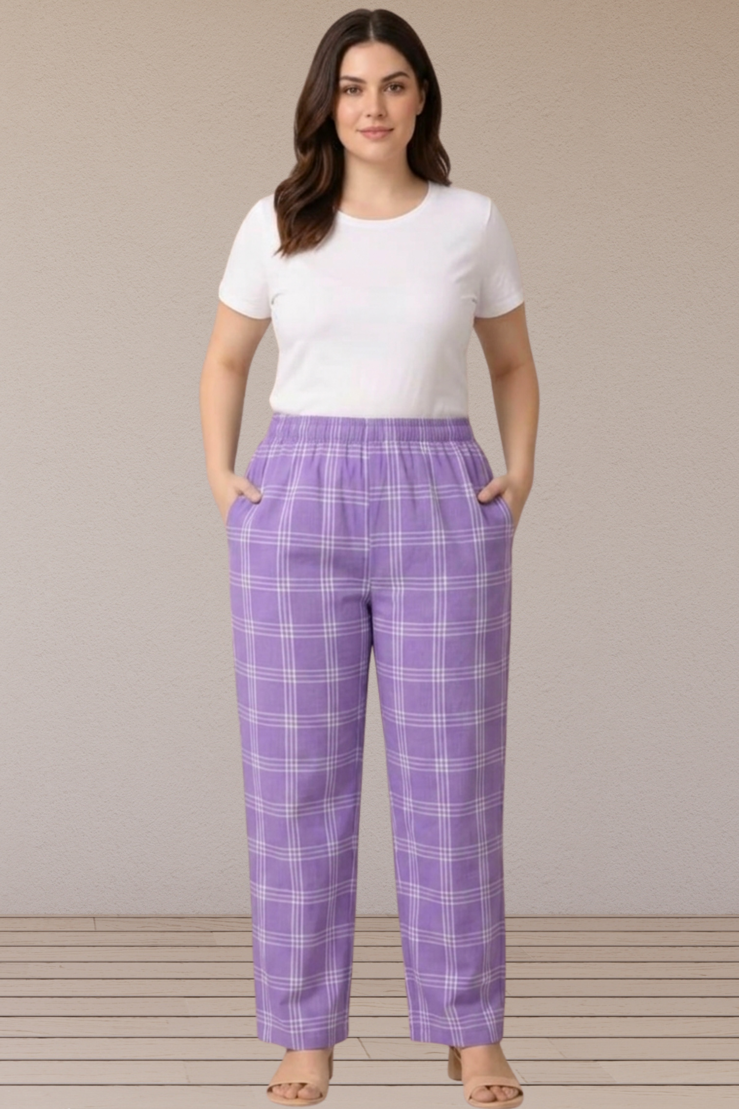 Lilac Check Cotton Pant