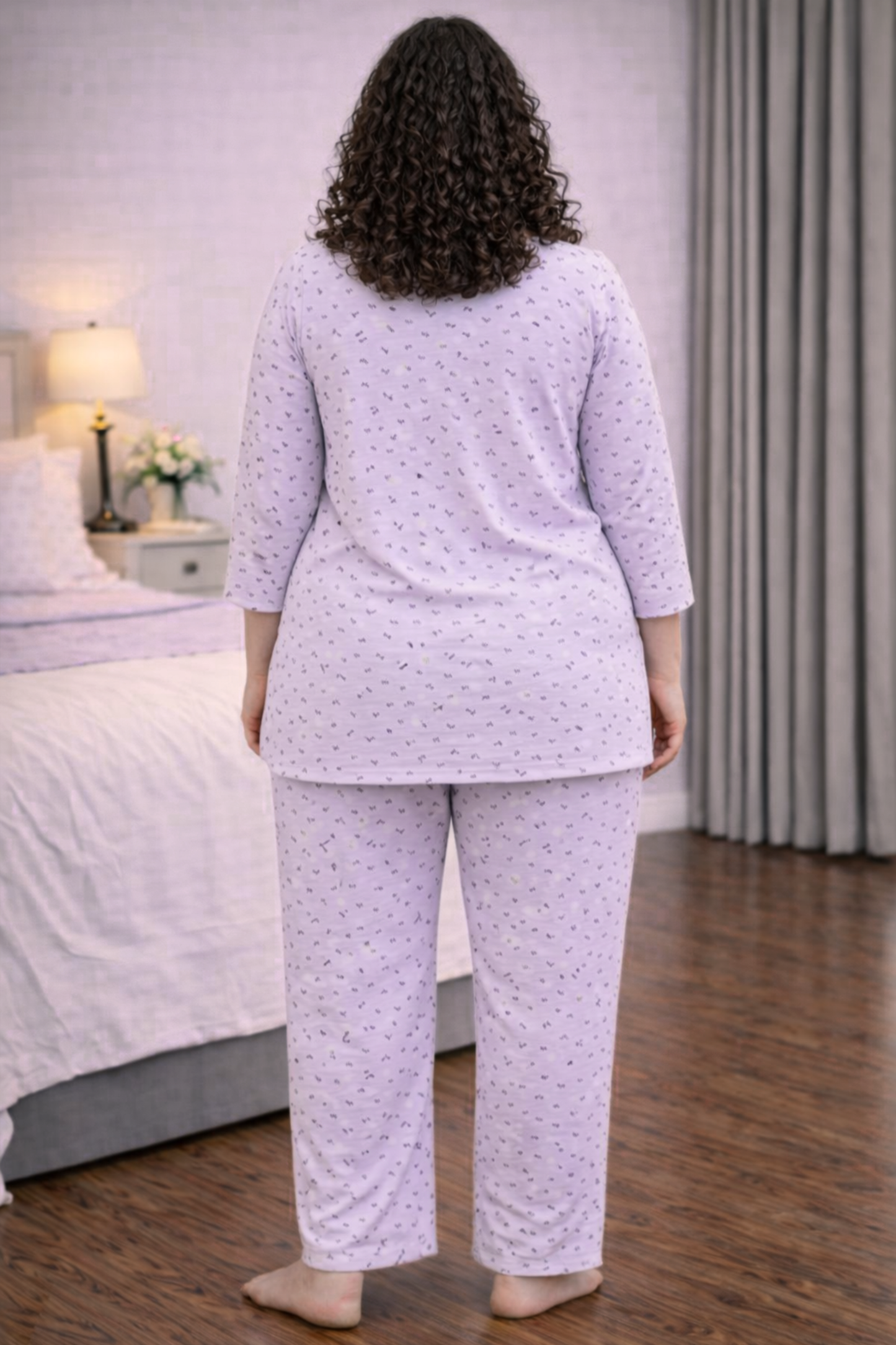 Lilac Floral Cotton Night Suit