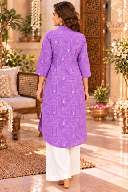 Lilac Whispers Muslin Kurta With Foil Print