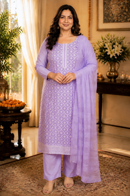 Lilac Delight Jacquard Linen Suit