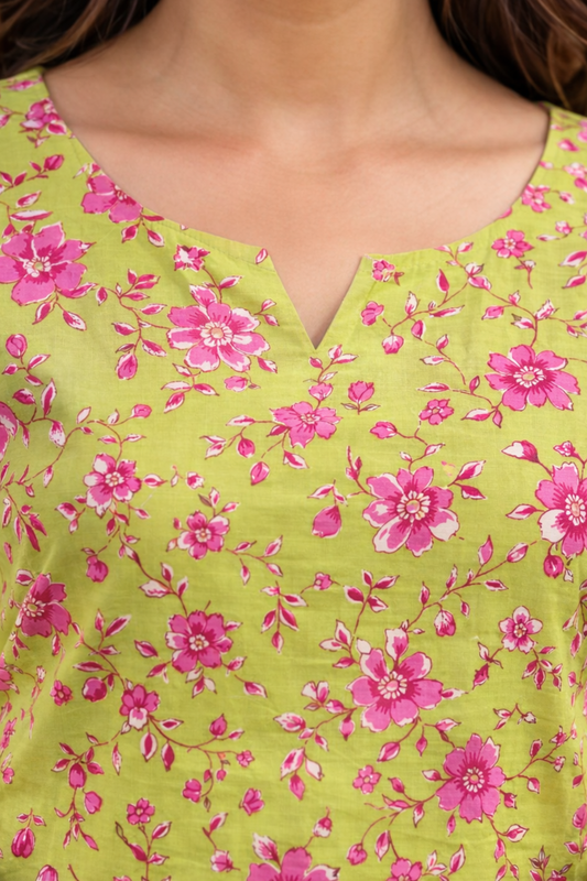 Lime Breeze Printed Cotton Suit