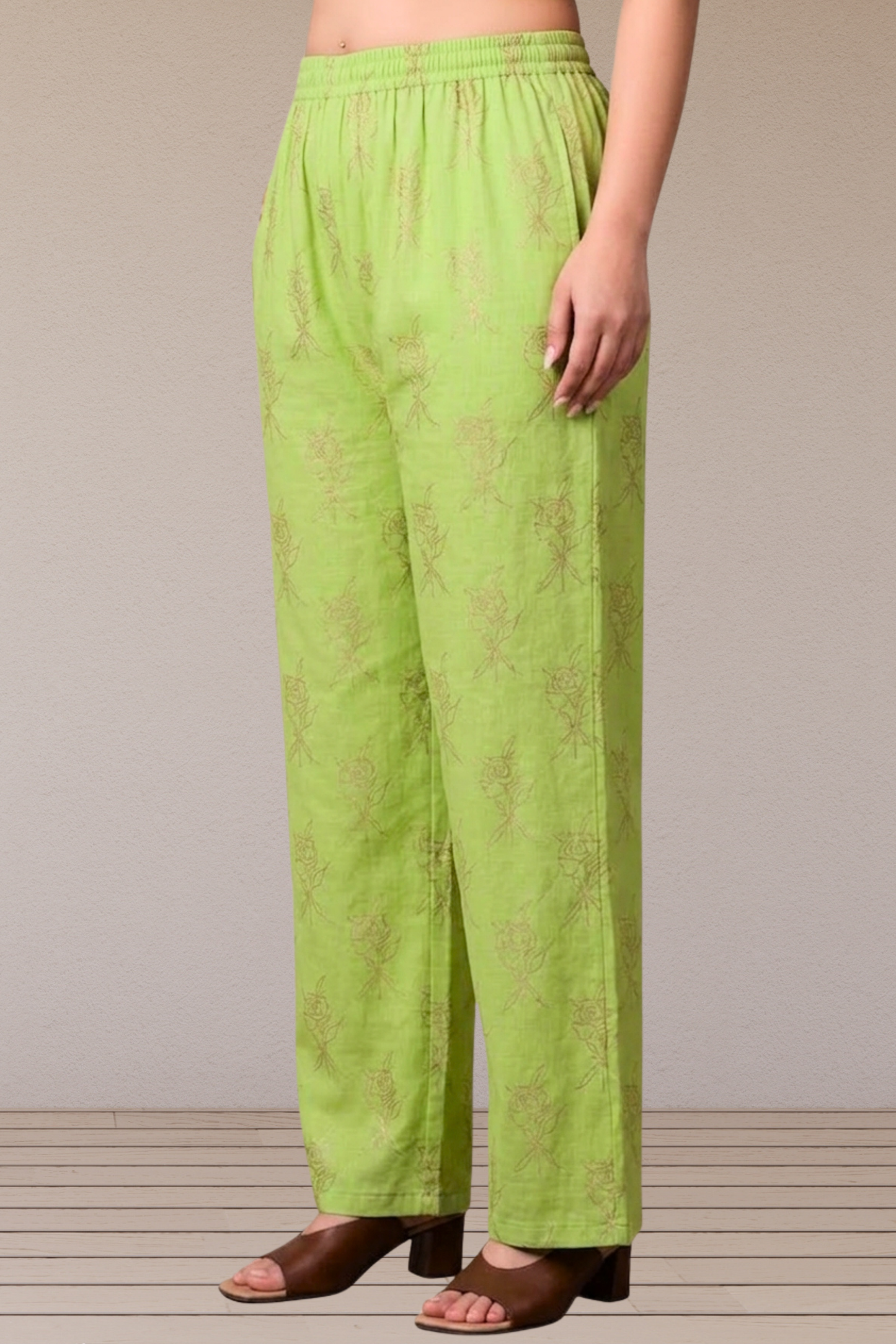 Lime Green Foil Printed Palazzo