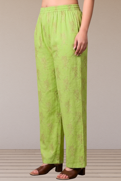 Lime Green Foiled Metallic Pants
