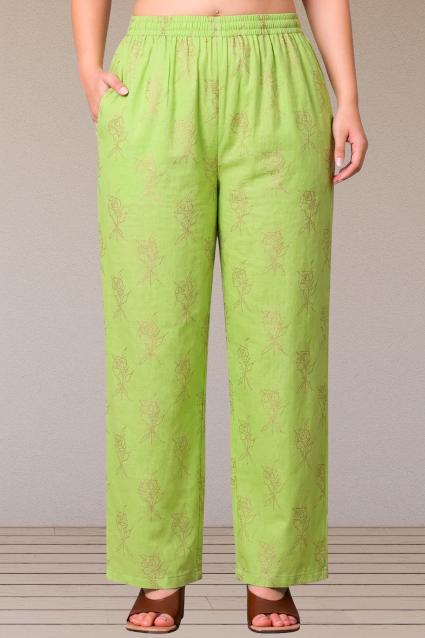 Lime Green Foil Printed Palazzo