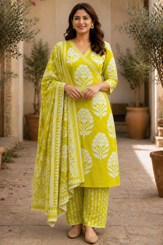 Lime Radiance Cotton Suit Set