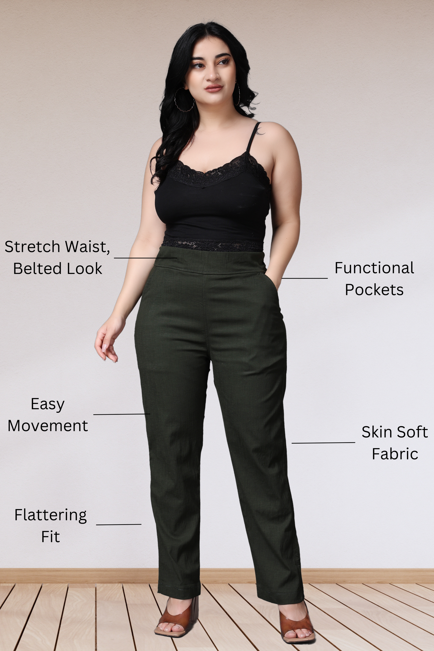 Buy Plus Size ​Mehandi Lycra Slub Pants At Apella | Sizes XS to 10 XL | India | Free Delivery | Customized