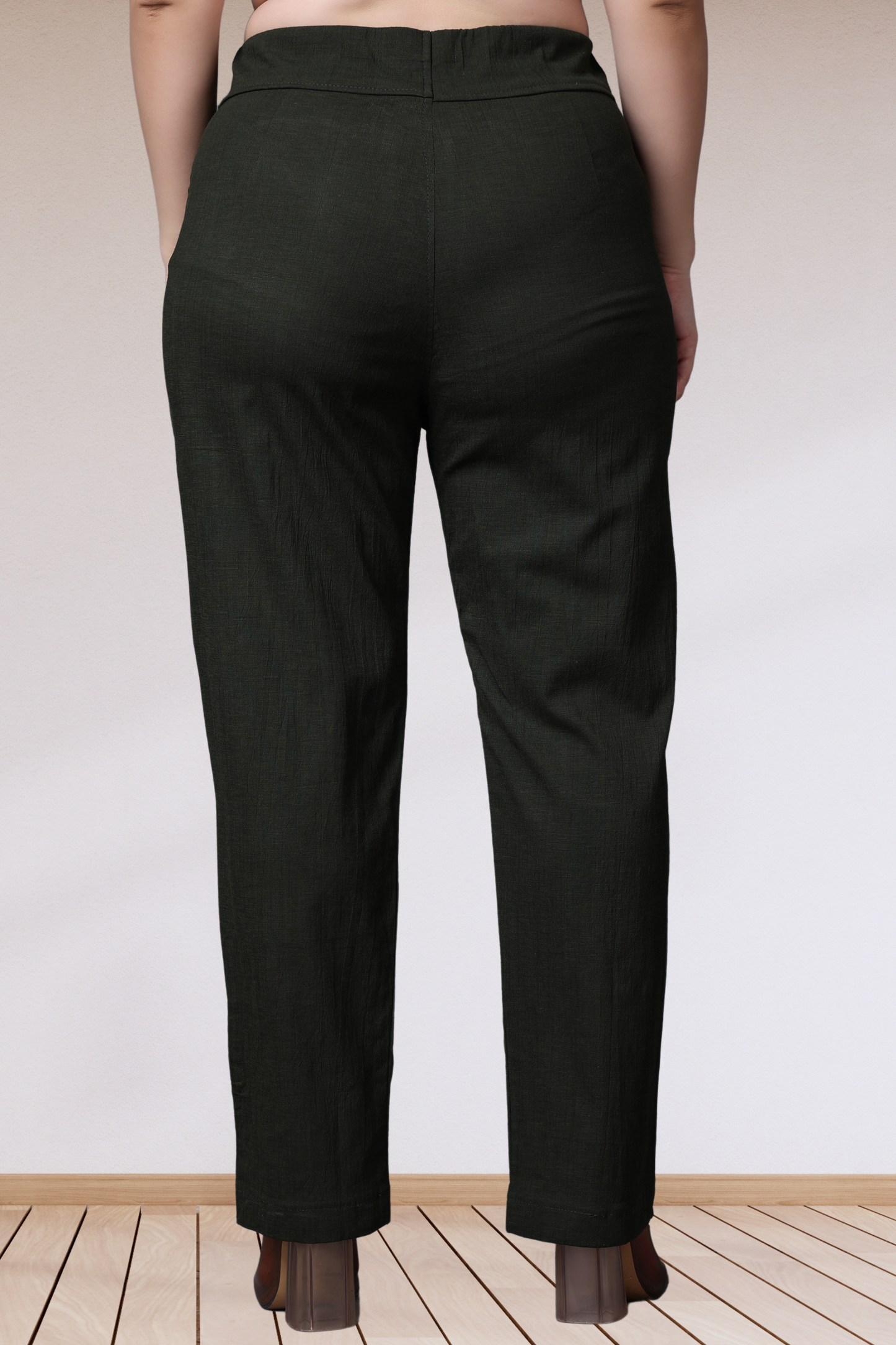 Buy Plus Size ​Mehandi Lycra Slub Pants At Apella | Sizes XS to 10 XL | India | Free Delivery | Customized