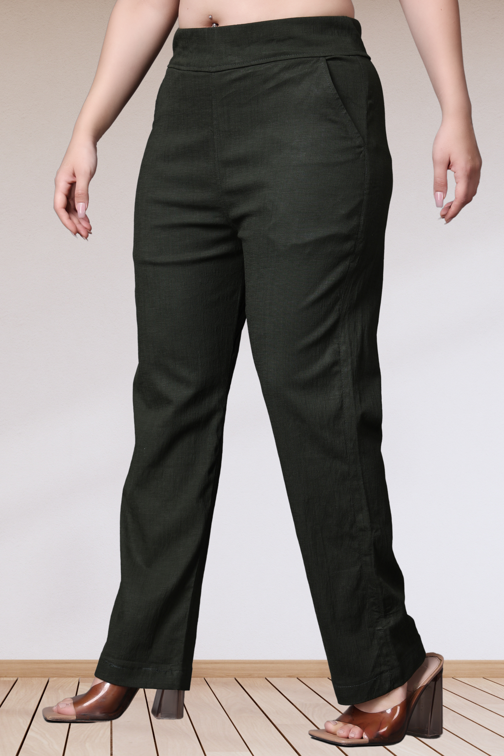 Buy Plus Size ​Mehandi Lycra Slub Pants At Apella | Sizes XS to 10 XL | India | Free Delivery | Customized