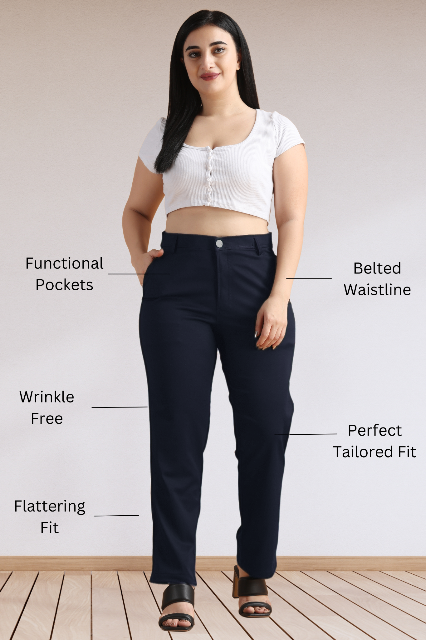 Navy Blue Stretch Formal Trousers