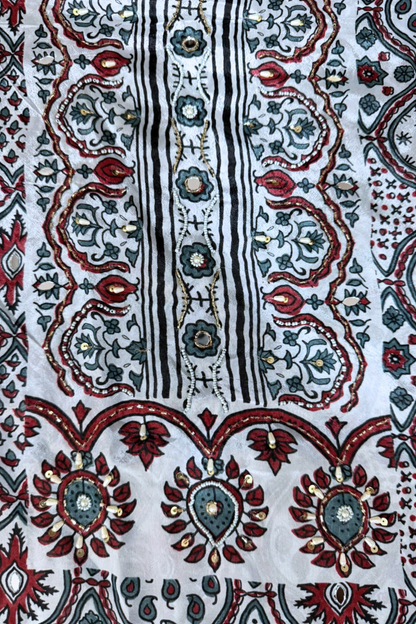 Nayab Blue Ajrakh Suit With Beads Highlights