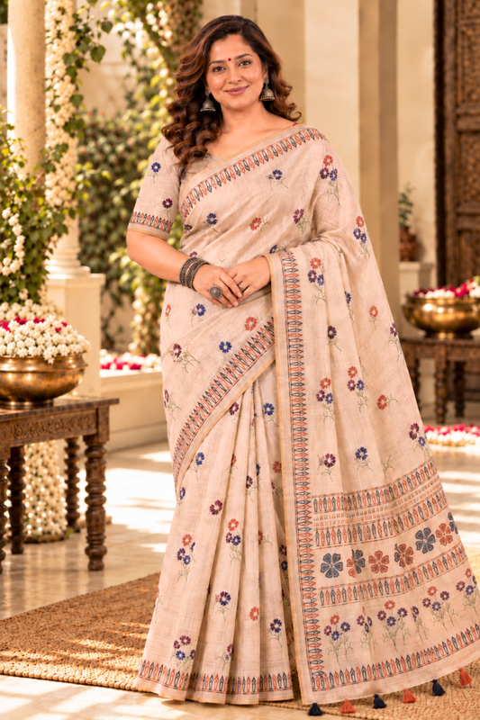 Madhavi Printed Saree With 1.5 Mtr Blouse