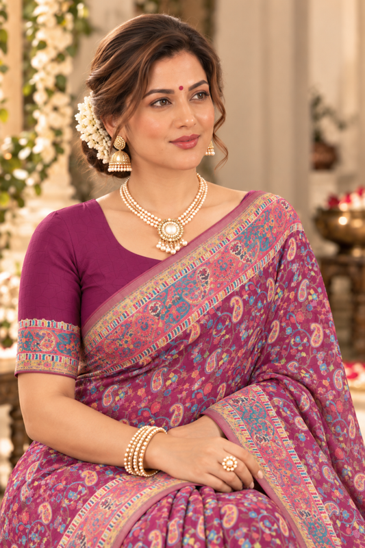 Madhura Printed Saree With 1.5 Mtr Blouse Piece