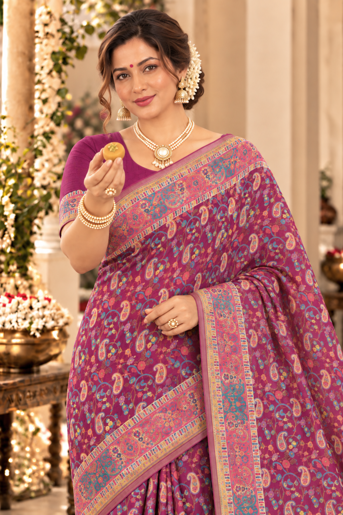 Madhura Printed Saree With 1.5 Mtr Blouse Piece