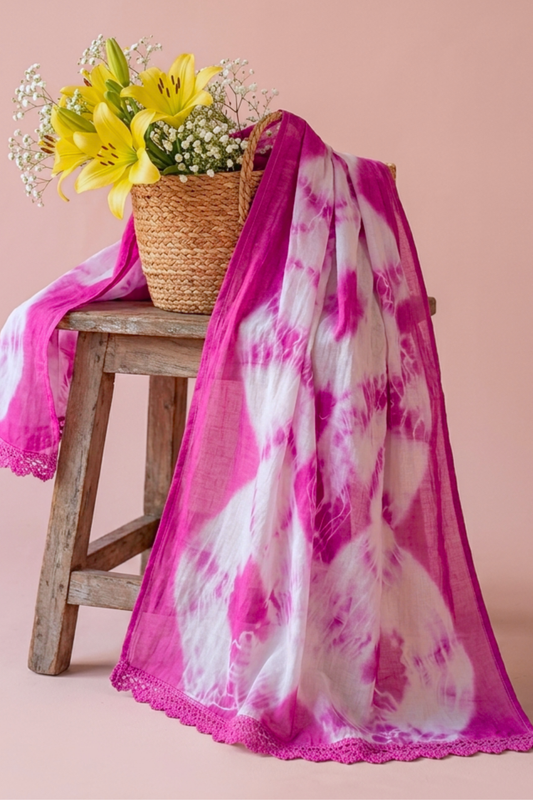 Magenta  Chiffon Tie & Dye Dupatta