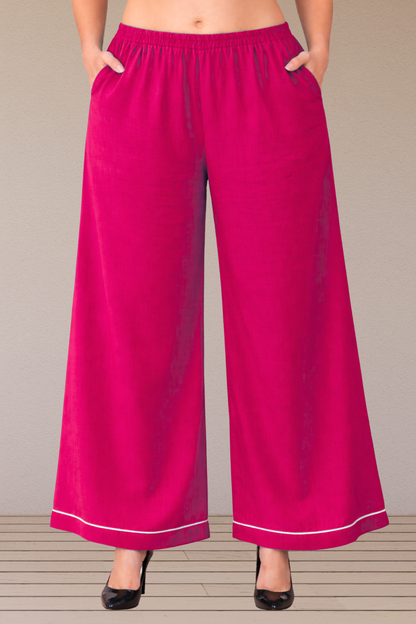Magenta Detailed Hemline Rayon Palazzo
