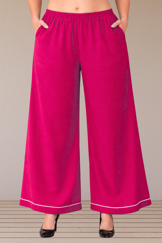 Magenta Detailed Hemline Rayon Palazzo