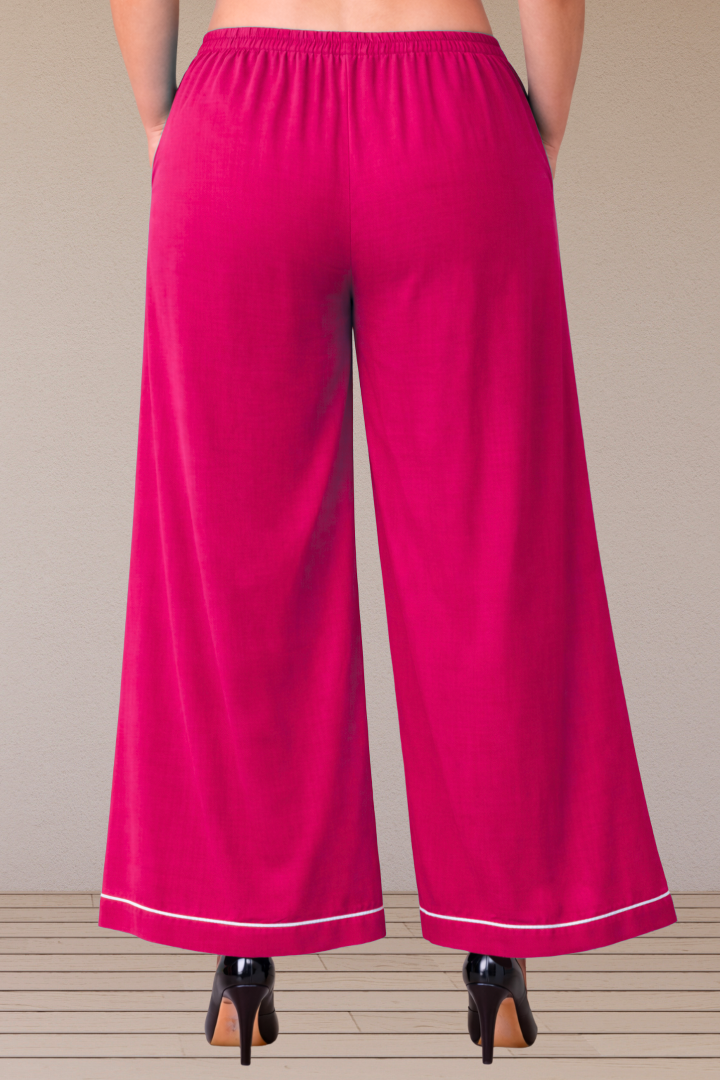 Magenta Detailed Hemline Rayon Palazzo